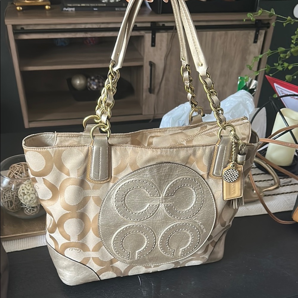 Coach Gold and Cream Designer Tote Bag